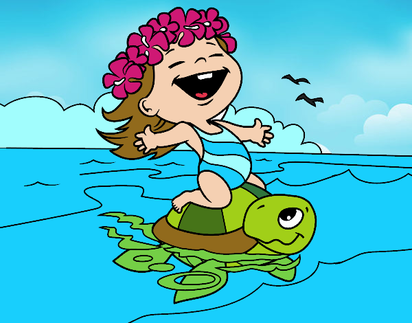 Menina com tartaruga marinha