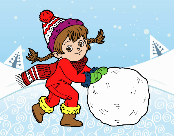 Pequena garota com grande bola de neve