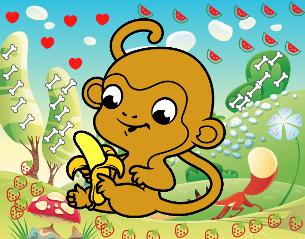 Desenho de Macaco com banana pintado e colorido por Usuário não