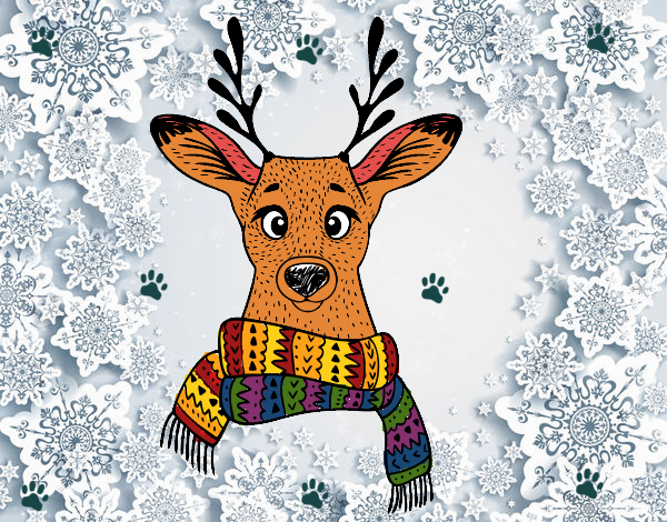 'cervo com frio em cores quentes e cores frias'