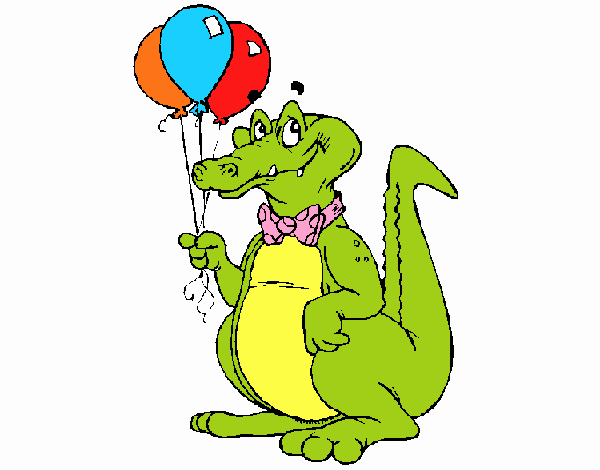larry o crocodilo com balões