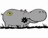 Hipopótamo com flores