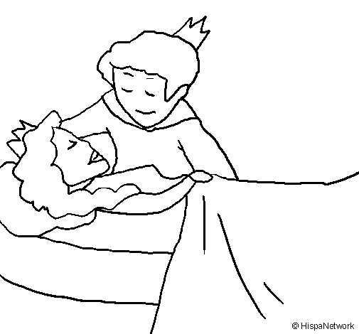 Desenho de A princesa a dormir e o príncipe para Colorir