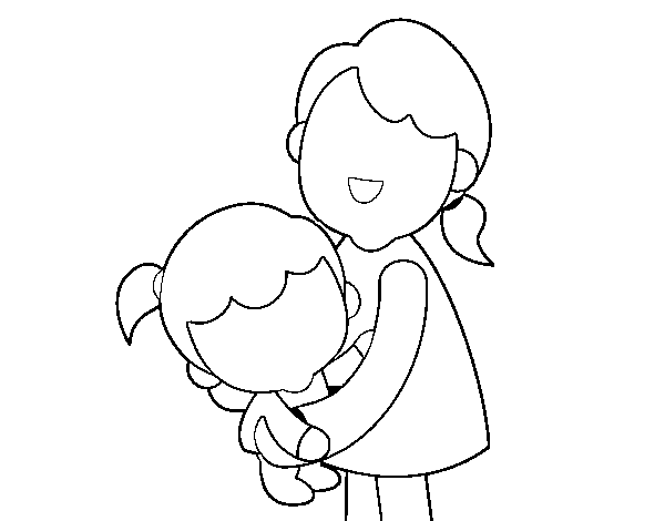 Desenho de Abraço com a mãe para Colorir