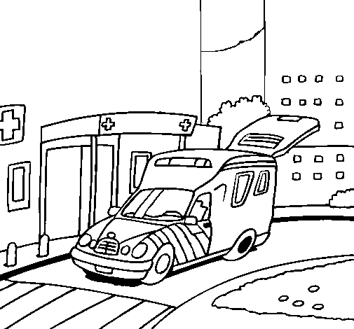 Desenho de Ambulância no hospital para Colorir