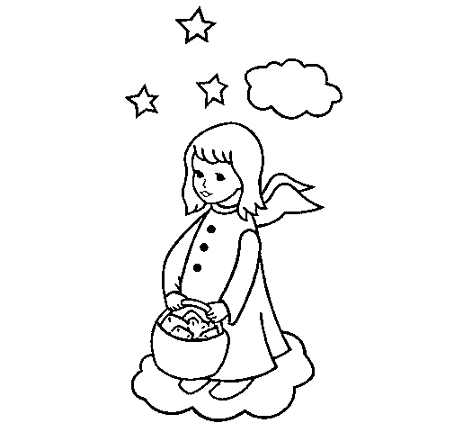 Desenho de Anjo com cesta para Colorir