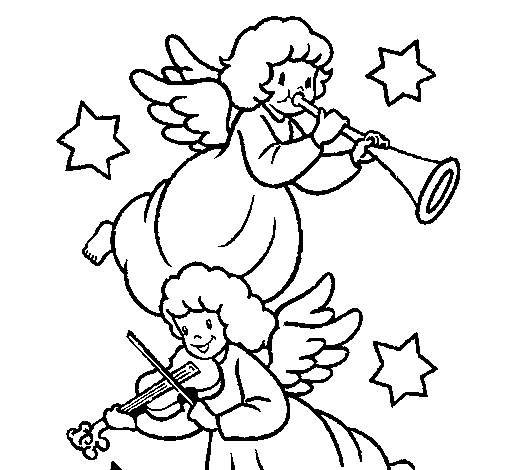 Desenho de Anjos musicais para Colorir