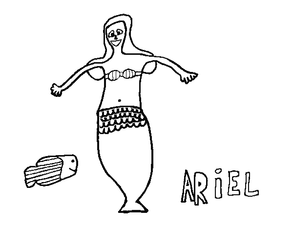 Desenho de Ariel e peixe para Colorir