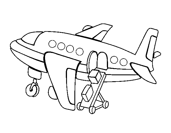 Desenho de Avião levando bagagem para Colorir
