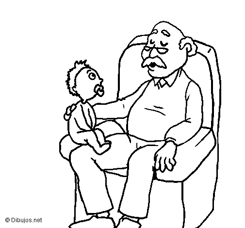 Desenho de  Avô e neto para Colorir