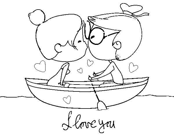 Desenho de Beijo em um barco para Colorir