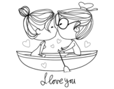 Desenho de Beijo em um barco para colorear