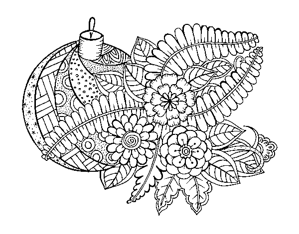 Desenho de Bola de Natal com decoração para Colorir