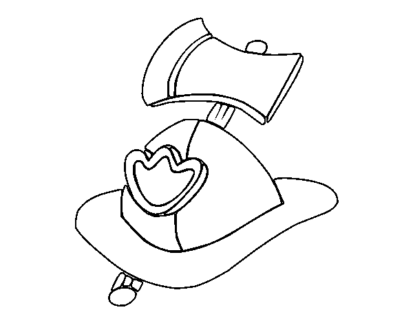 Desenho de Bombeiro capacete e machado para Colorir