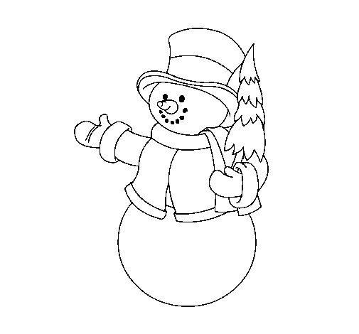 Desenho de Boneco de neve com árvores para Colorir