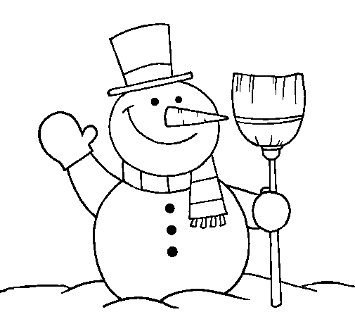 Desenho de Boneco de neve com vassoura para Colorir