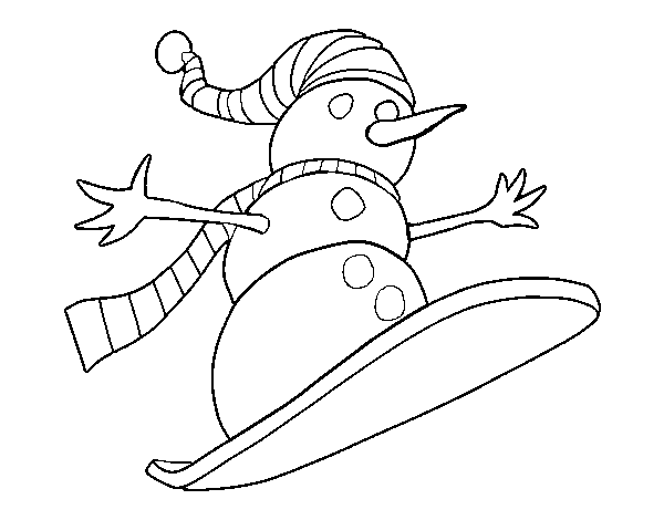 Desenho de Boneco de neve descida em prancha de neve para Colorir