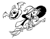 Desenho de Bruxa e abóbora do Dia das bruxas para colorear