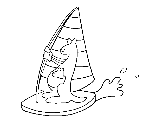 Desenho de Cangurus em uma prancha windsurf para Colorir