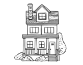 Desenho de Casa de dois andares com sótão para colorear