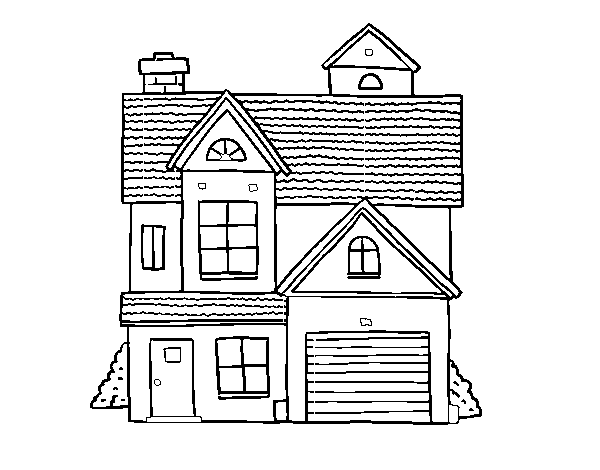 Desenho de Casa de família americana para Colorir