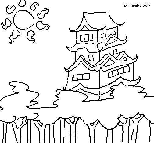 Desenho de Casa japonesa para Colorir