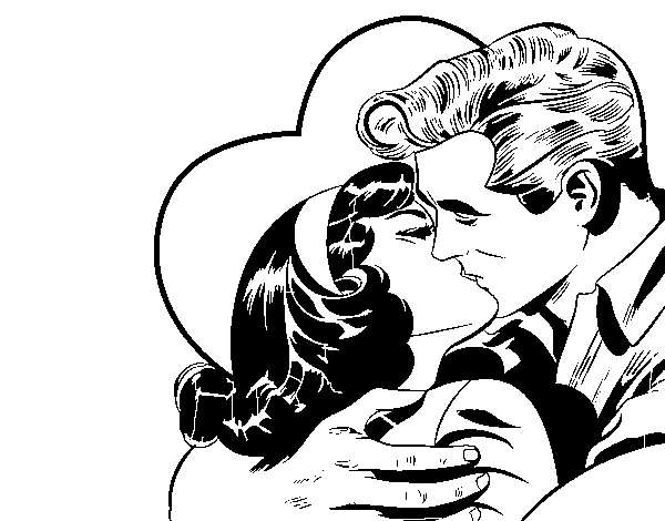Desenho de Casal a beijarem-se para Colorir