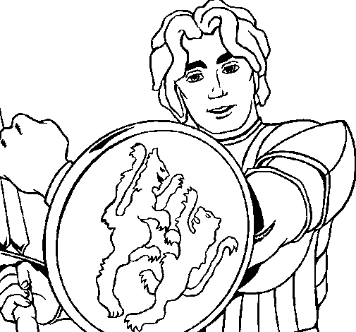 Desenho de Cavaleiro com escudo de leão para Colorir