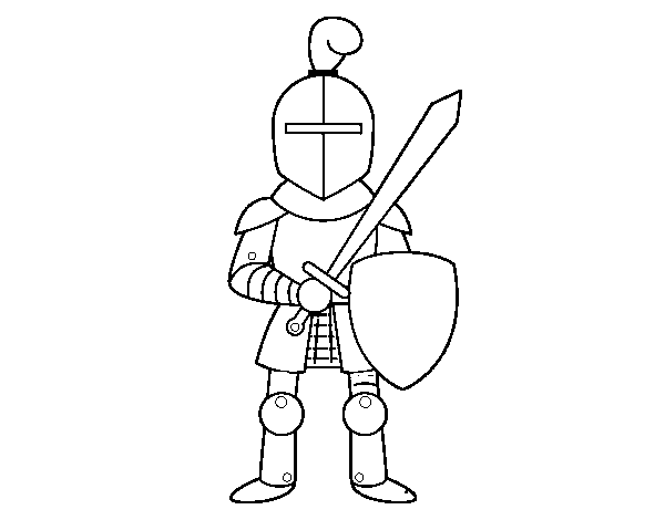Desenho de Cavaleiro com espada e escudo para Colorir