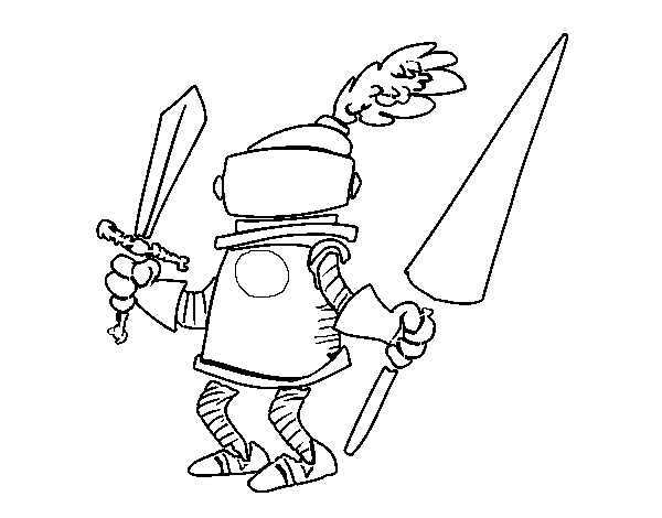 Desenho de Cavaleiro com espada e lança para Colorir