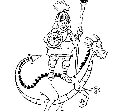 Desenho de Cavaleiro São Jorge e o dragão para Colorir