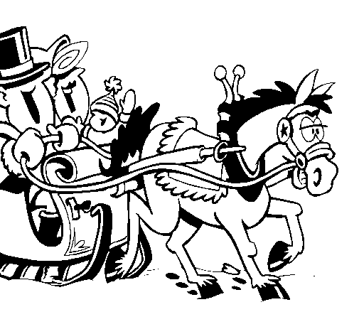 Desenho de Cavalo a puxar o trenó para Colorir