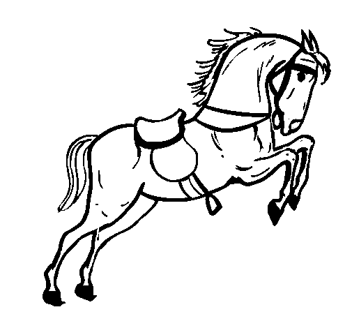 Desenho de Cavalo com sela a saltar para Colorir