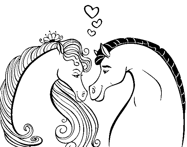 Desenho de Cavalos apaixonados para Colorir