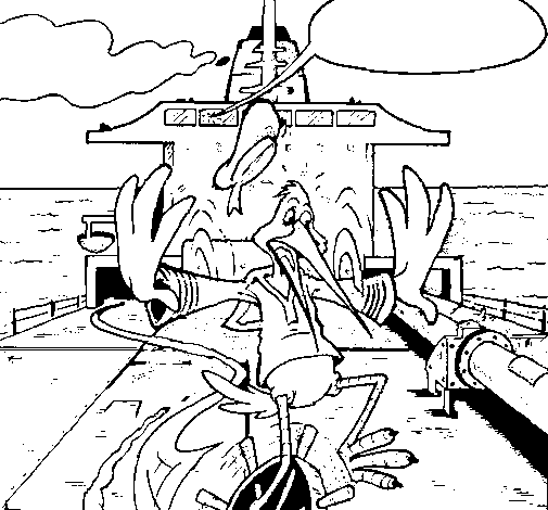 Desenho de Cegonha num barco para Colorir