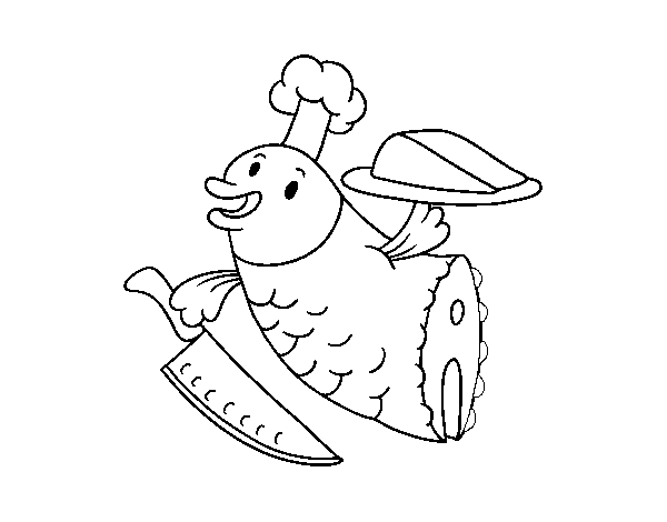 Desenho de Chef Peixe para Colorir