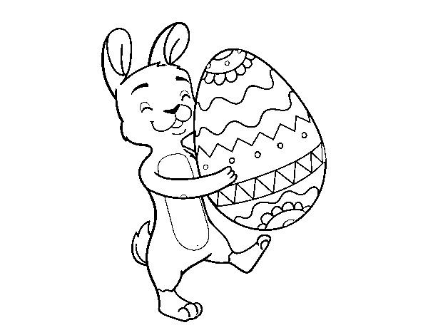 Desenho de Coelho com enorme ovo de Páscoa para Colorir