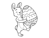 Desenho de Coelho com enorme ovo de Páscoa para colorear