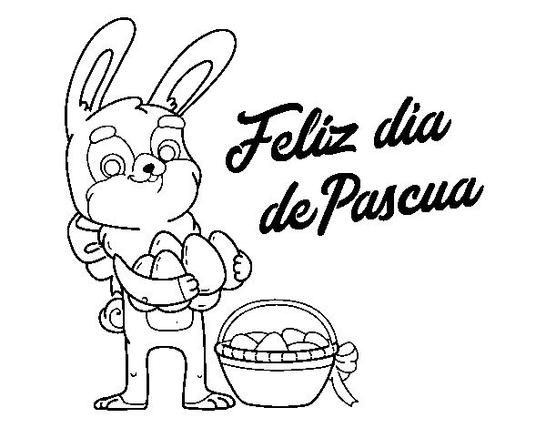 Desenho de Coelho com muitos ovos de Páscoa para Colorir