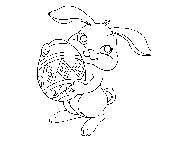 Desenho de Coelho com ovo Páscoa para Colorir