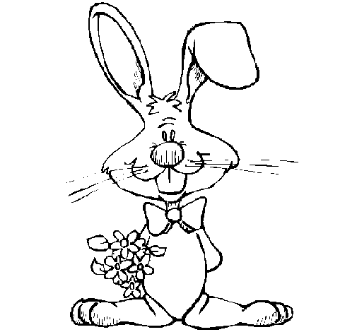 Desenho de Coelho com ramo de flores para Colorir