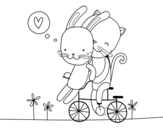 Desenho de Coelho e Gato amantes para colorear
