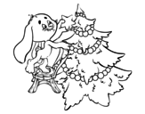 Desenho de Coelho que decora a árvore de Natal para colorear