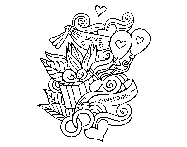 Desenho de Colagem do casamento para Colorir