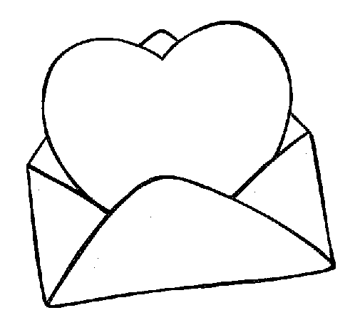 Desenho de Coração num envelope para Colorir