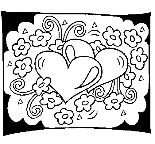 Desenho de Corações e flores para Colorir