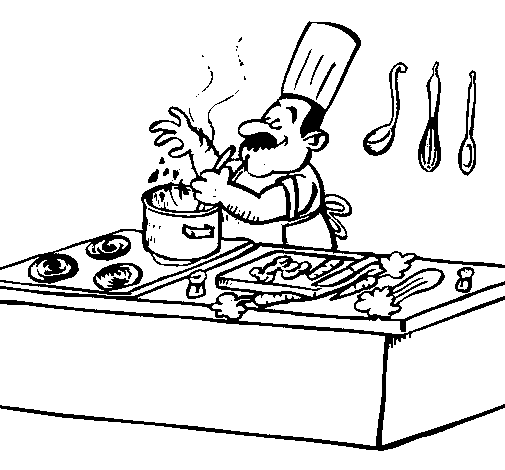 Desenho de Cozinheiro na cozinha para Colorir
