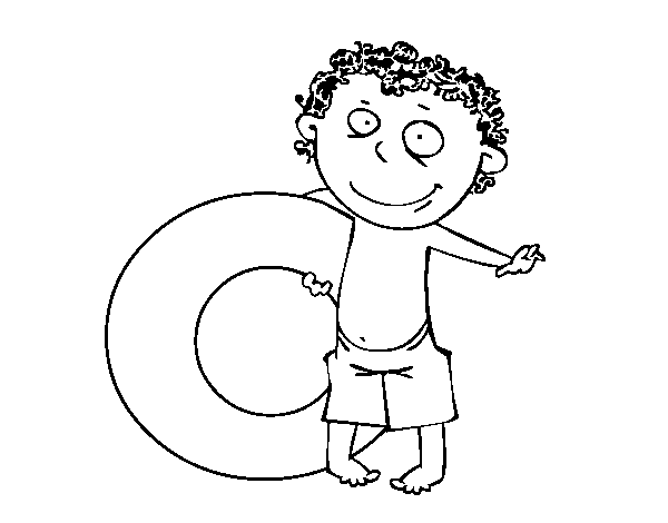 Desenho de Criança com bóia para Colorir
