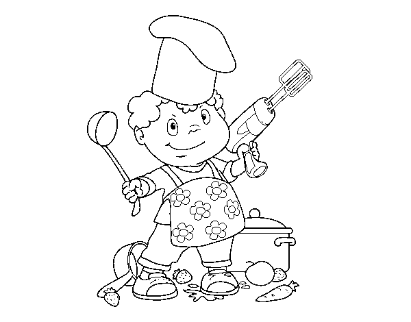 Desenho de Criança cozinhar para Colorir