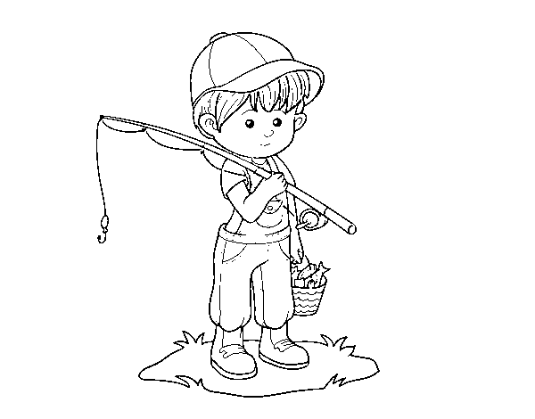 Desenho de Criança pescador para Colorir